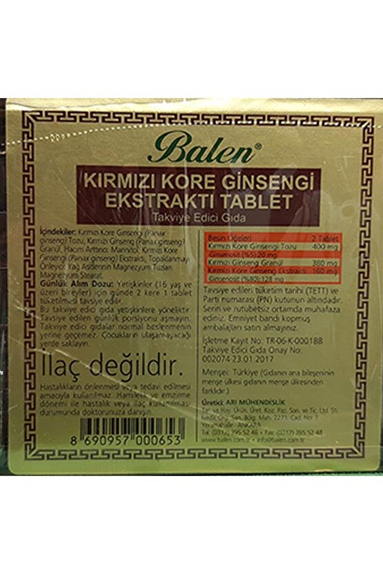 Tahta Kutu Kırmızı Kore Ginseng 600 Mg 120 Tablet 2 Adet