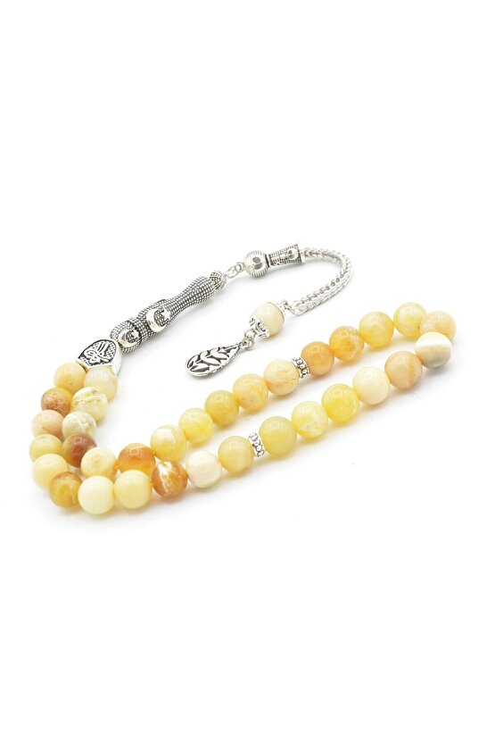 Hakiki Doğal Sarı Opal Taşı Tesbih 8 Mm