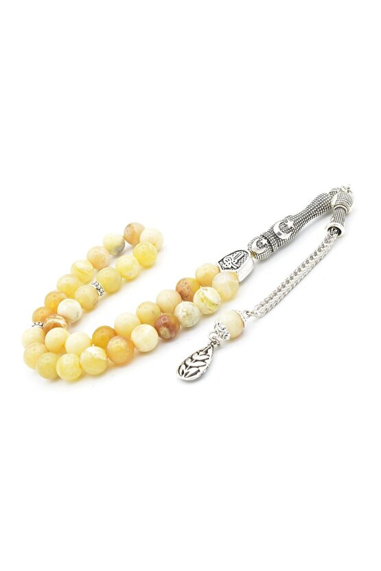 Hakiki Doğal Sarı Opal Taşı Tesbih 8 Mm