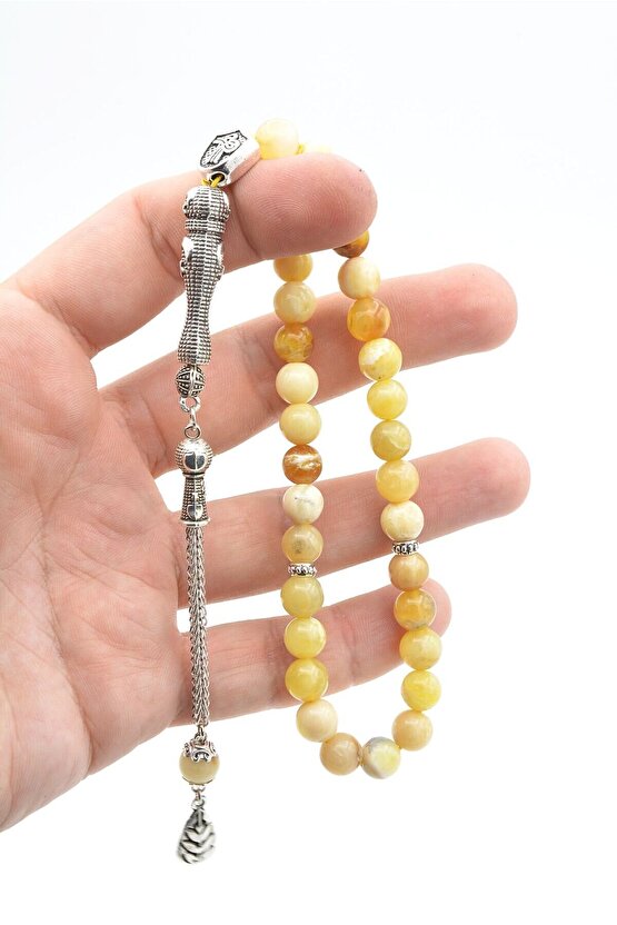 Hakiki Doğal Sarı Opal Taşı Tesbih 8 Mm