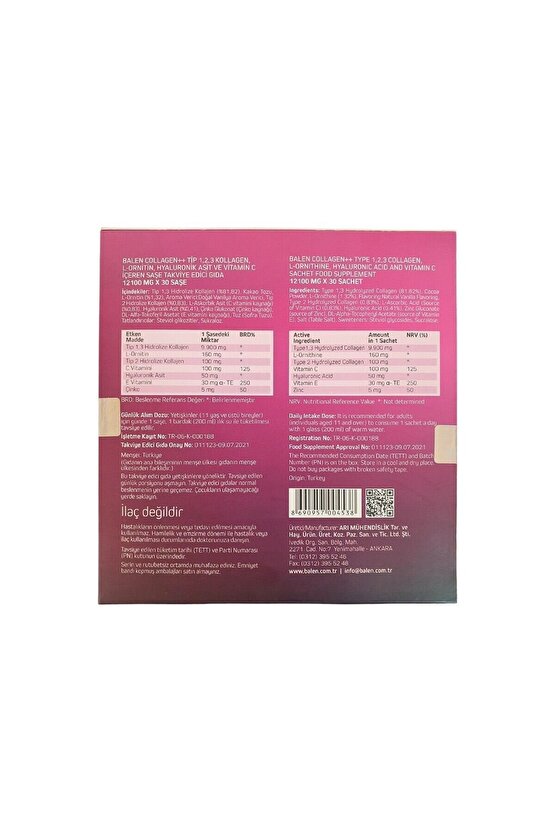 3 Kutu Collagen Tip 1,2,3 Kolajen L-ornitin, Hyaluronik Asit Ve Vitamin C Içeren 30 Saşe 12100 Mg