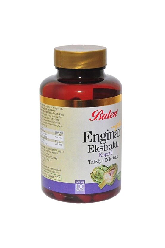 Enginar Ekstraktı Kapsülü 820mg 100adet Bitkisel Gıda Takviyesi
