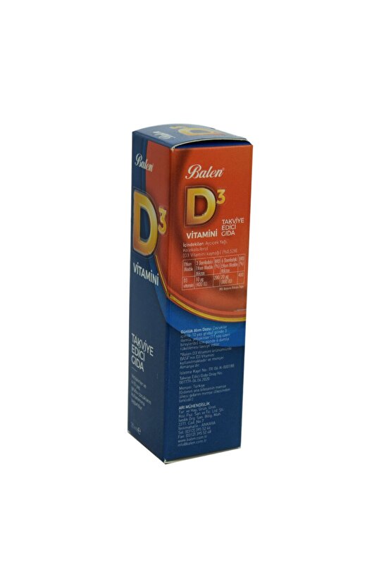 Sıvı D3 Vitamini Takviye Edici Gıda Likit Vitamin D3 20 Ml