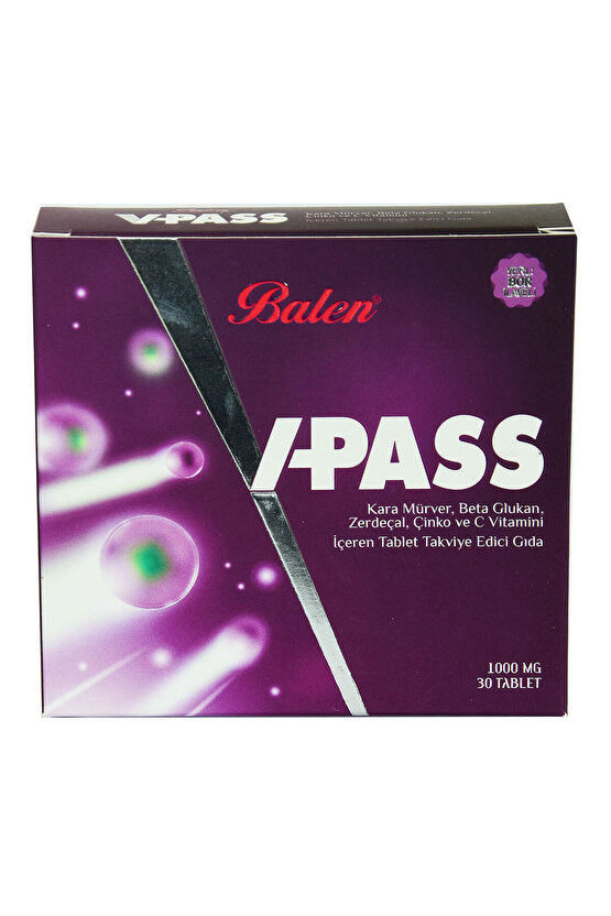 V-Pass Kara Mürverli Zerdeçallı Çinko ve C Vitaminli 1000 Mg X 30 Tablet