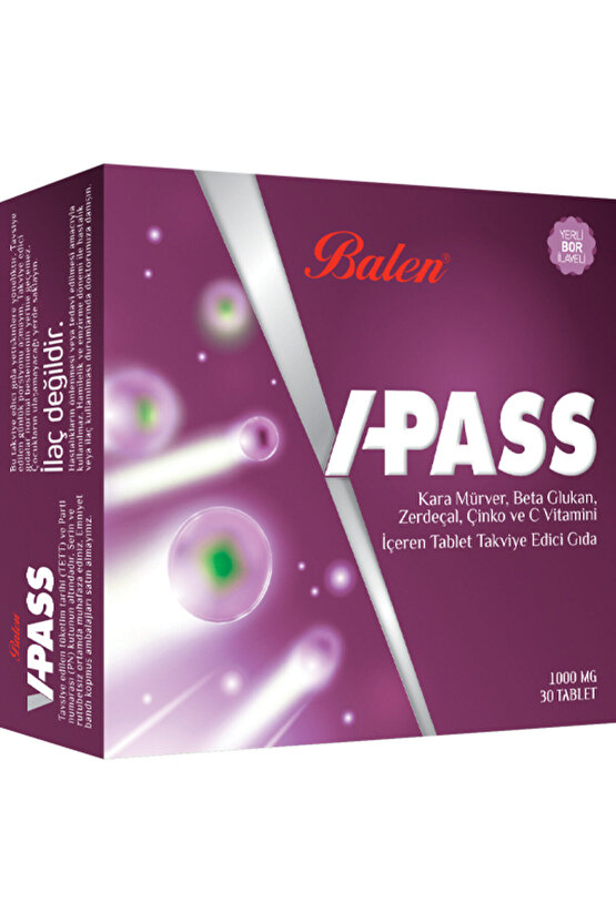 VPass Kara Mürver Beta Glukan Zerdeçal Çinko ve C Vitamini 1000 Mg 30 Tablet