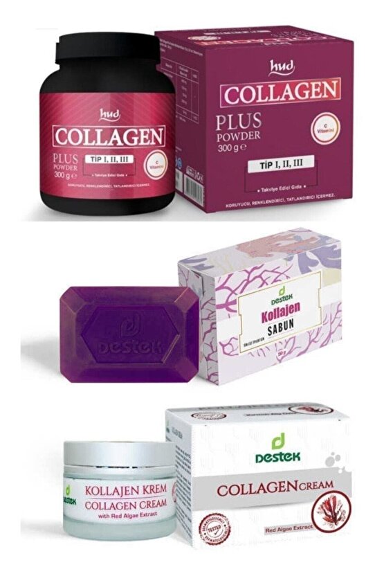 Destek 3lü Kolajen Seti Collagen Plus 300 Gr + Destek Collagen Krem + Destek Collagen Sabun
