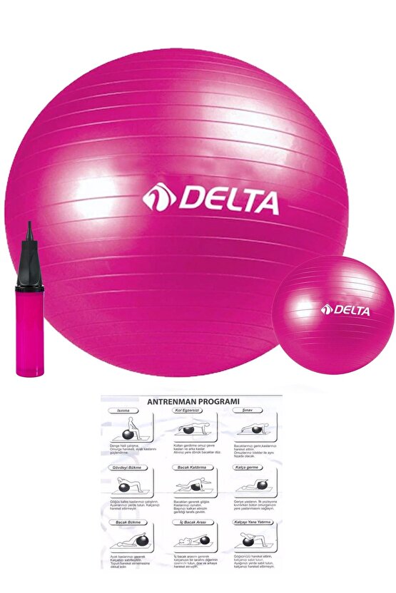 Fuşya Pilates Egzersiz Topu Seti Büyük 55 Cm Pilates Topu Küçük 20cm Pilates Denge Topu Pompa