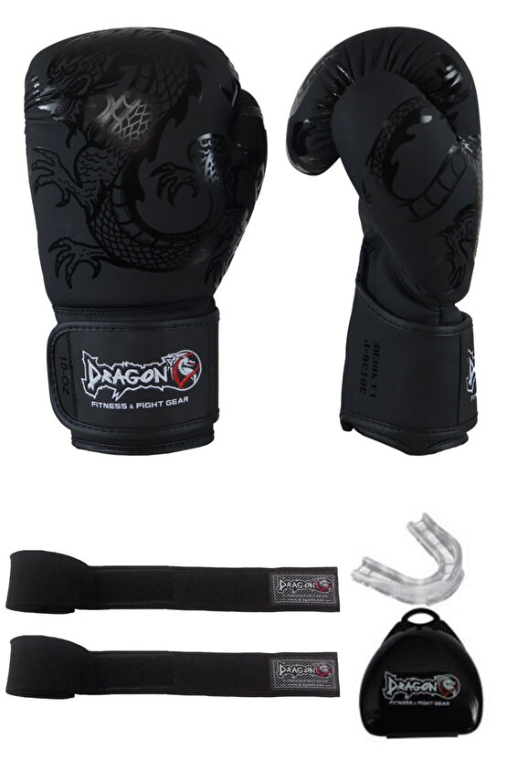 La Noche Boks Eldiveni Seti Kick Boks Muay Thai Eldiveni ve 3,5 Mt Elite Elastik Bandaj ve Dişlik 3 lü Set