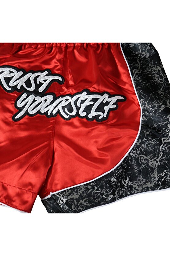 MT3409 Trust Yourself Kırmızı Muay Thai Kick Boks Şortu