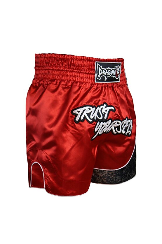 MT3409 Trust Yourself Kırmızı Muay Thai Kick Boks Şortu