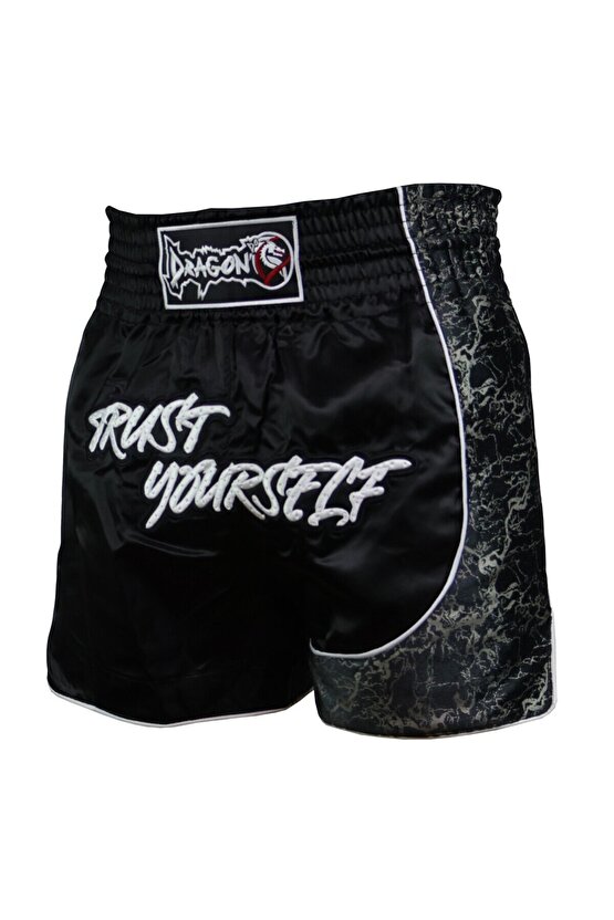 MT3408 Trust Yourself Siyah Muay Thai Kick Boks Şortu