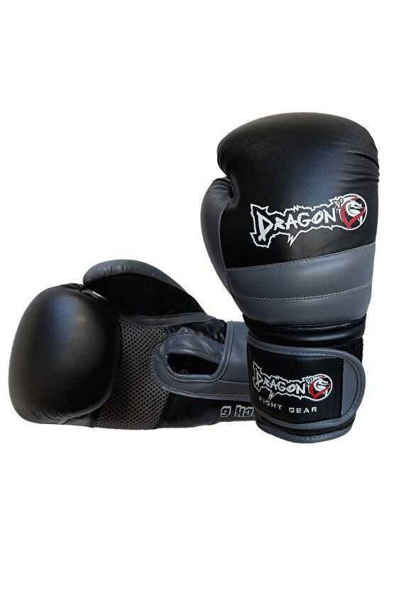 Unisex Siyah Attack 6 Kick Boks Muay Thai Boks Eldiveni Bandaj ve Dişlik 3lü Set