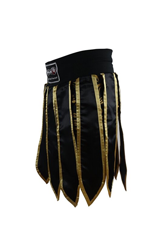 MT3031 Muay Thai Kick Boks Şortu Taytlı Püsküllü Şort Siyah