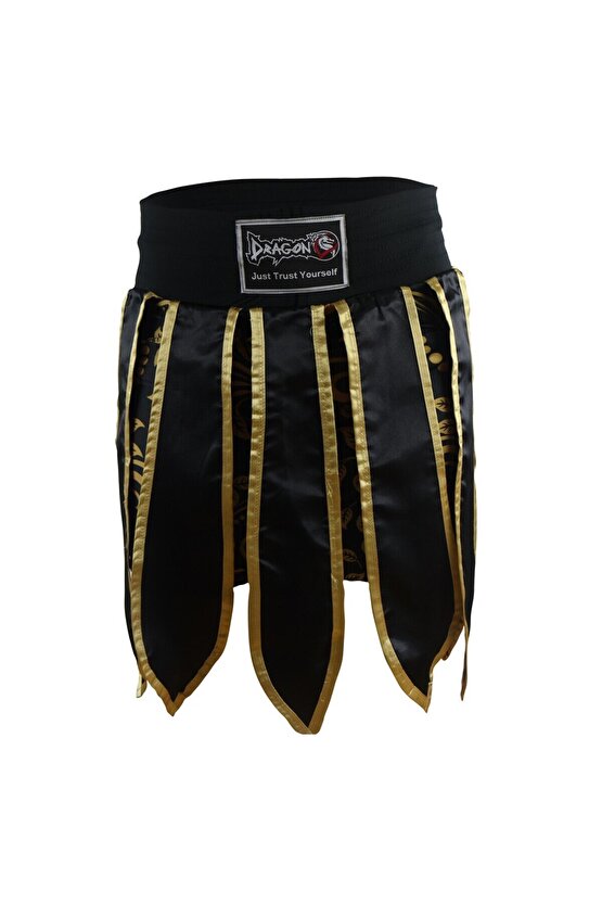MT3031 Muay Thai Kick Boks Şortu Taytlı Püsküllü Şort Siyah