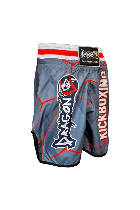 KB243 Kick Boks Şortu Kick Boxing Antrenman Şortu Gri Desenli Şort