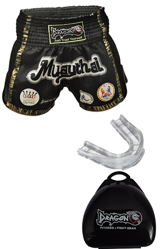 Siyah Mt2019 Onaylı Muay Thai Müsabaka Şort Ve Profesyonel Dişlik Set