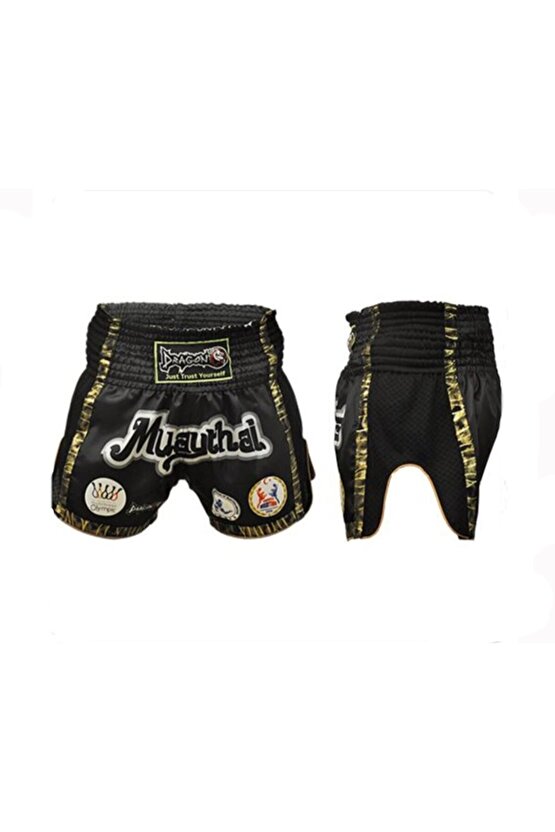 Unisex Siyah Muaythai Müsabaka Maç Şortu