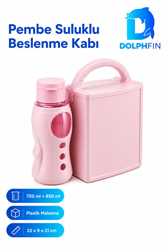 Pembe Suluklu Beslenme Kabı Seti 750 ml + 850 ml