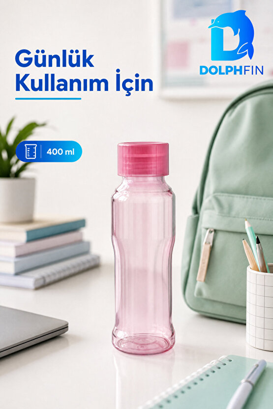 Pembe Su Şişesi 400 ml Plastik Suluk Günlük Kullanım