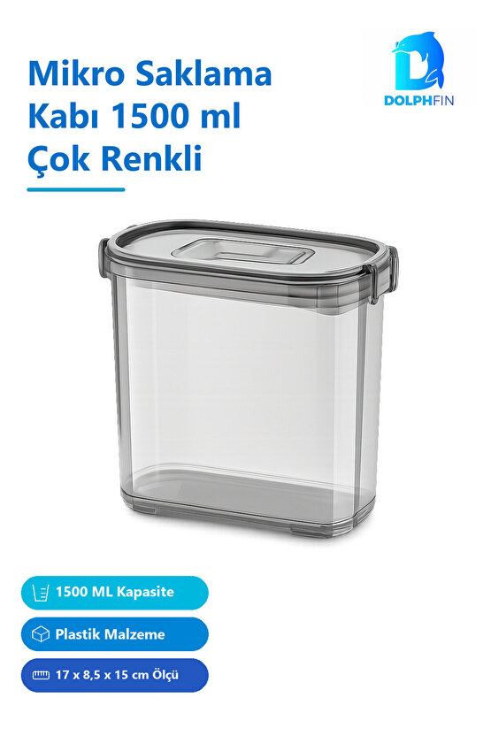 Mikro Saklama Kabı 1500 ml Çok Renkli 17 x 8,5 x 15 cm