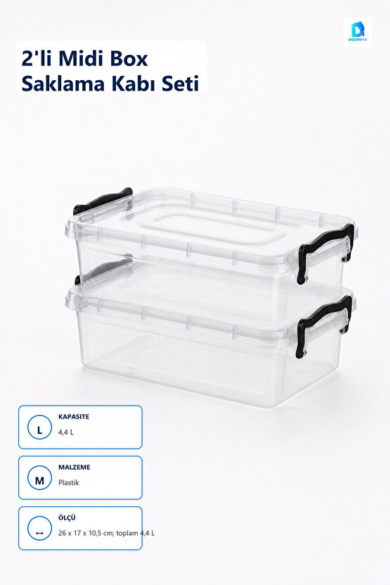 2li Midi Box Saklama Kabı Seti Çok Renkli 2,2 L