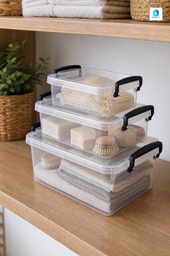 3lü Midi Box Saklama Kabı Seti Çok Renkli 1,22,23,5 L