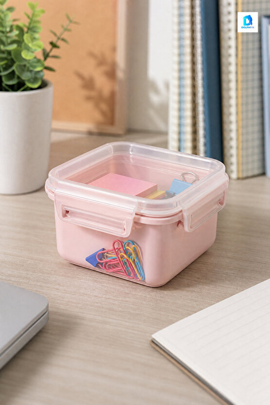 Mini Kare Saklama Kabı 350 ml Plastik Çok Renkli