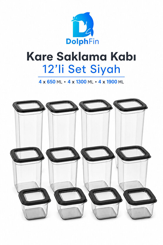 Kare Saklama Kabı 12li Set Siyah 65013001900 ML