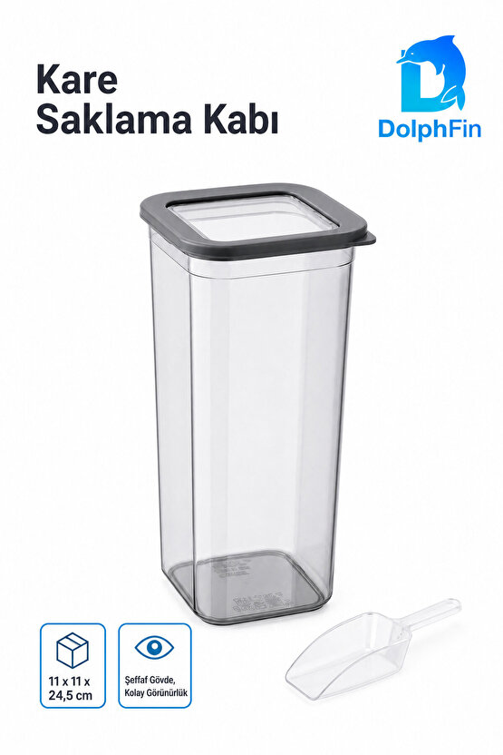 Kare Saklama Kabı Siyah 1900 ML 11 × 11 × 24,5 cm