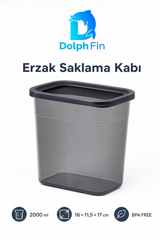Dikdörtgen Erzak Saklama Kabı Siyah 2000 ml 16 × 11,5 × 17 cm