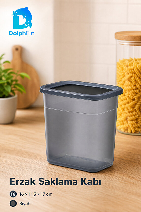 Dikdörtgen Erzak Saklama Kabı Siyah 2000 ml 16 × 11,5 × 17 cm