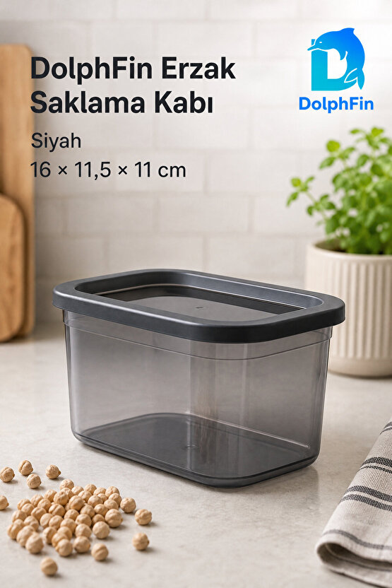 Dikdörtgen Erzak Saklama Kabı 1350 ml Siyah 16 × 11,5 × 11 cm