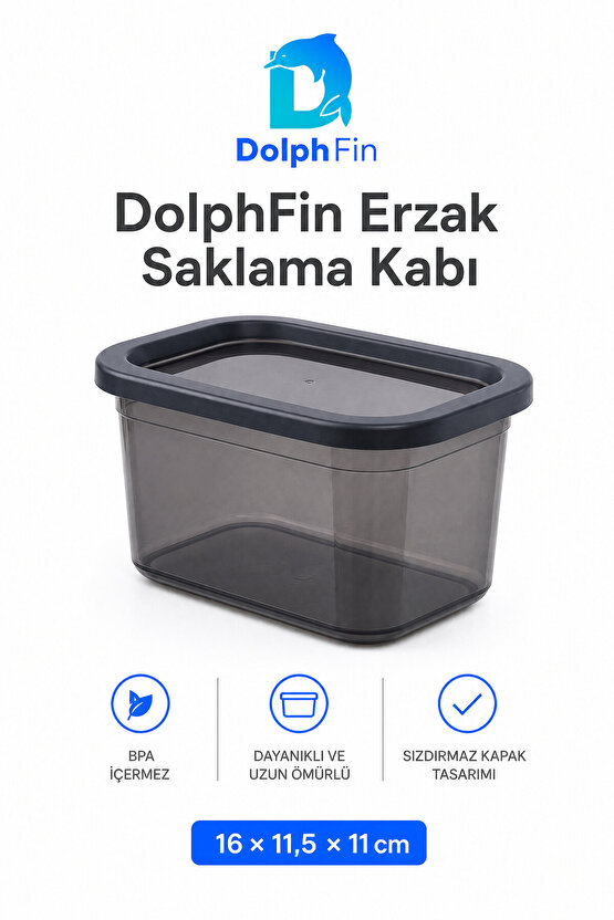 Dikdörtgen Erzak Saklama Kabı 1350 ml Siyah 16 × 11,5 × 11 cm