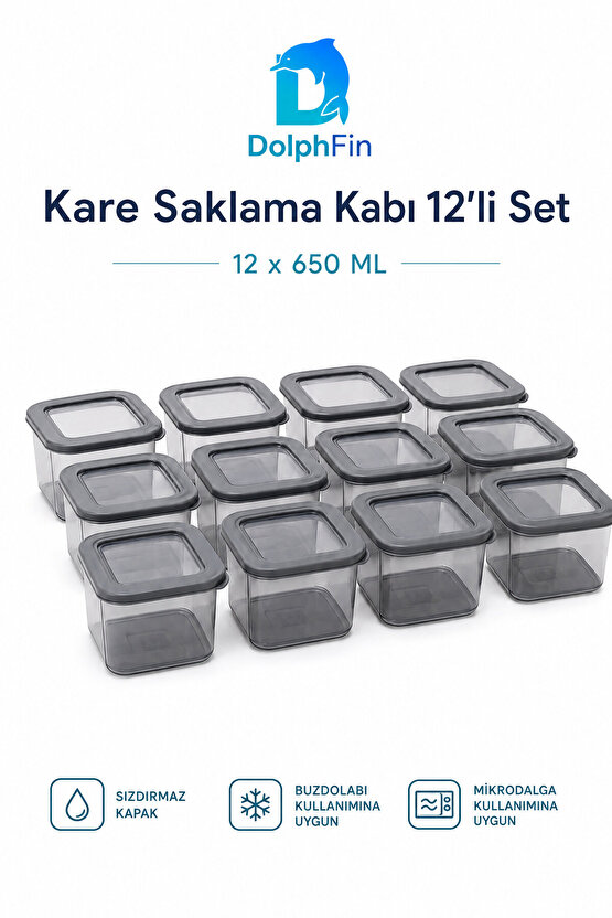 Kare Saklama Kabı 12li Set 650 ml Siyah