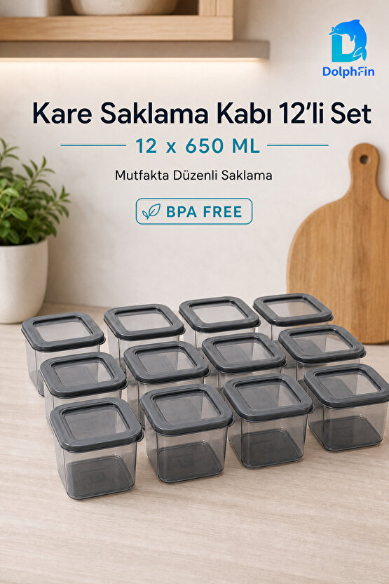 Kare Saklama Kabı 12li Set 650 ml Siyah