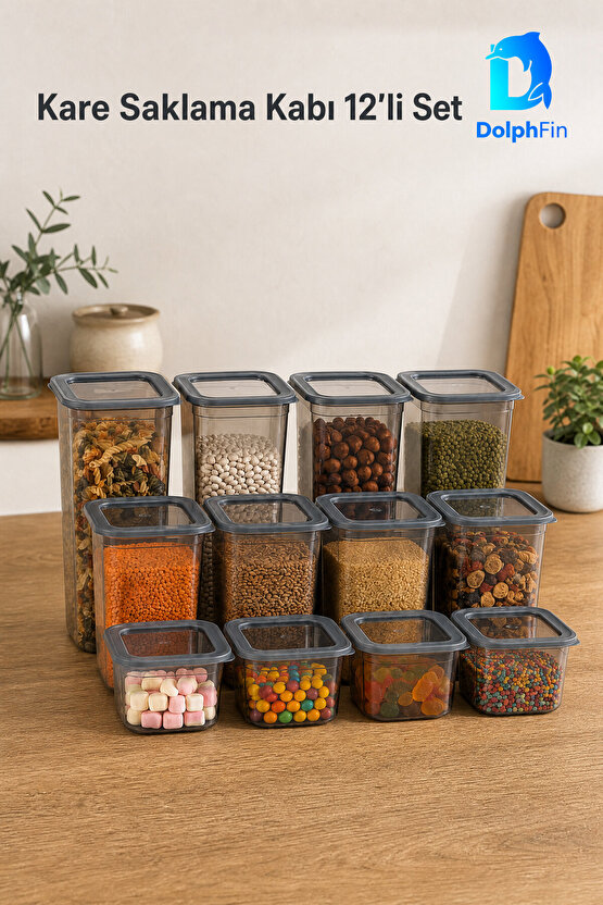 Kare Saklama Kabı 12li Set Siyah 650-1900 ml