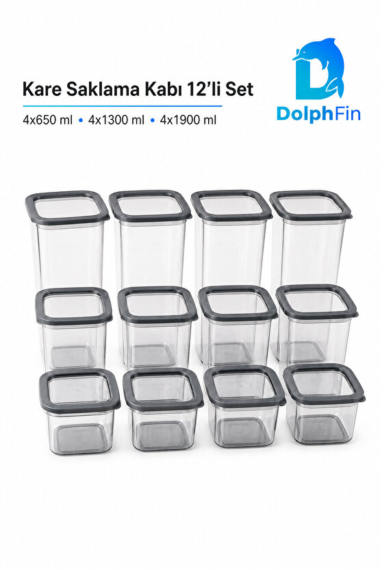 Kare Saklama Kabı 12li Set Siyah 650-1900 ml