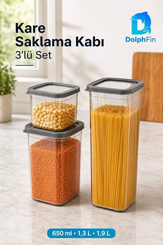 Kare Saklama Kabı 3lü Set Siyah 650-1300-1900 ml