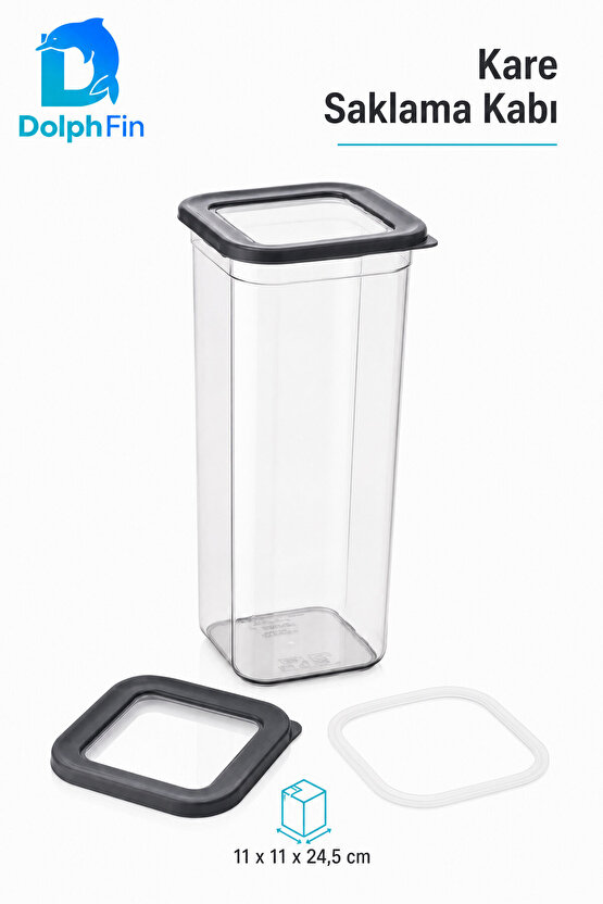 Kare Saklama Kabı 1900 ml Siyah 11 x 11 x 24,5 cm