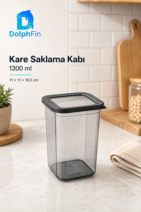 Kare Saklama Kabı 1300 ml Siyah 11 × 11 × 16,5 cm