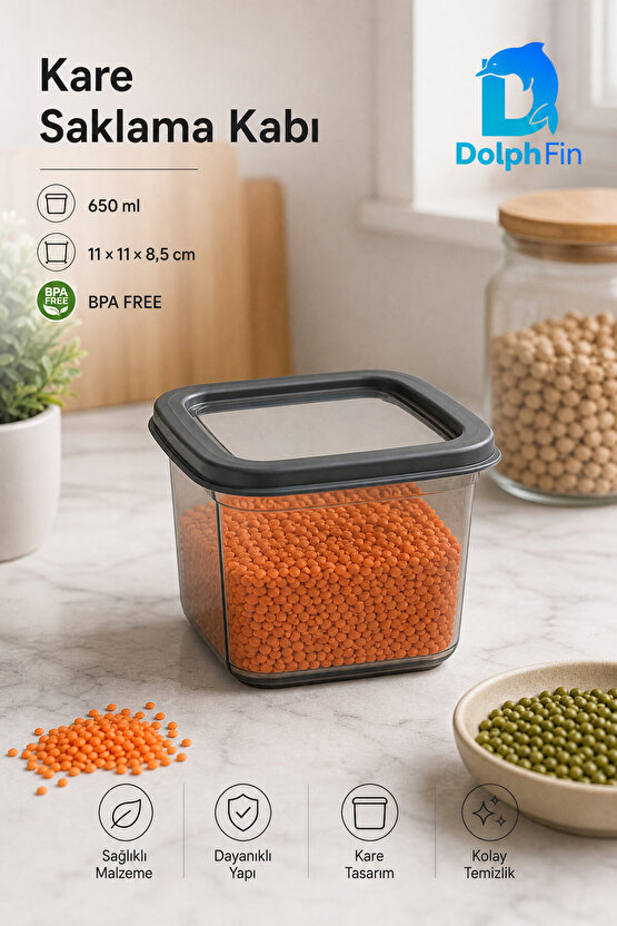 Kare Saklama Kabı 650 ml Siyah 11 × 11 × 8,5 cm