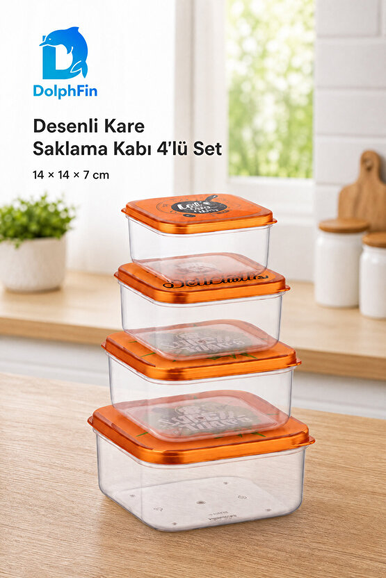 Kare Saklama Kabı 4lü Set Çok Renkli 14×14×7 cm