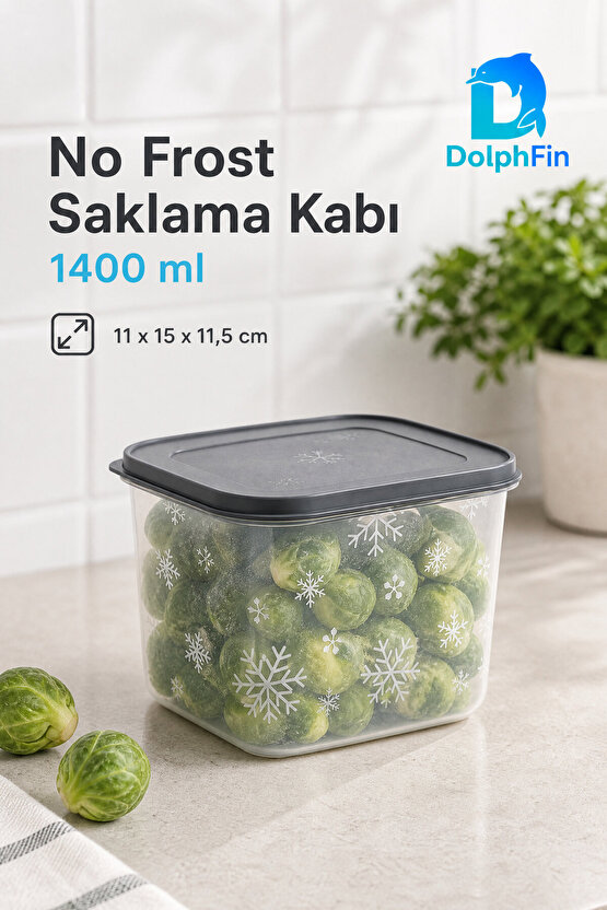 No Frost Saklama Kabı Siyah 1400 ml 11 × 15 × 11,5 cm