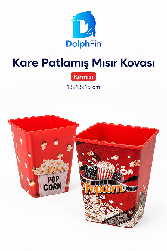 Kırmızı Popcorn Kutusu 1,6 L | Kare Patlamış Mısır Kovası