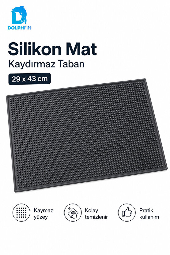 Silikon Kaydırmaz Bar Matı Bulaşık Kurutma ve Tezgâh Altlığı 29x43 cm Siyah