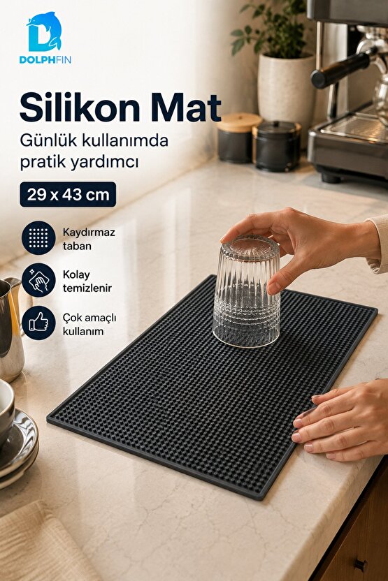 Silikon Kaydırmaz Bar Matı Bulaşık Kurutma ve Tezgâh Altlığı 29x43 cm Siyah