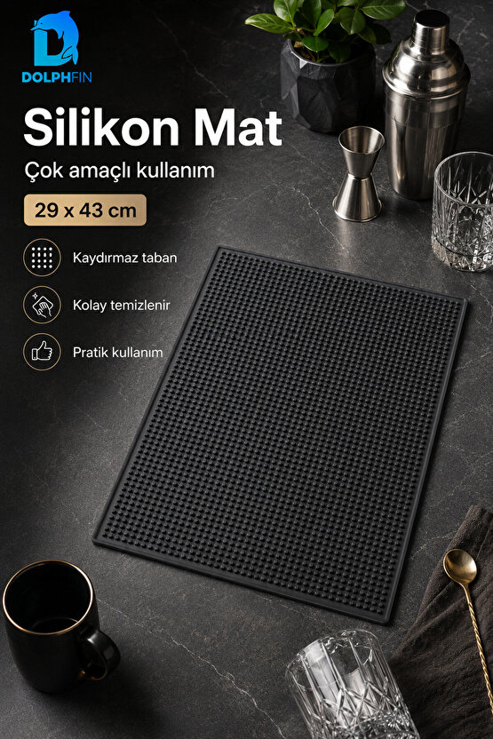 Silikon Kaydırmaz Bar Matı Bulaşık Kurutma ve Tezgâh Altlığı 29x43 cm Siyah