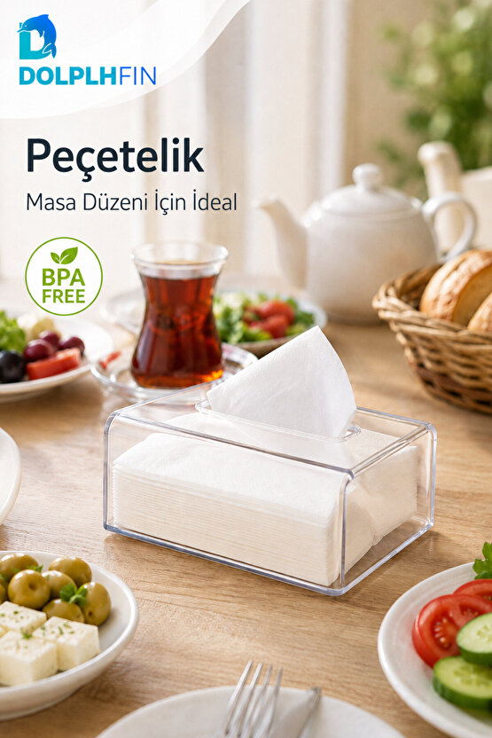 Şeffaf PET Peçetelik Kutu Mendil Kutusu Masaüstü Peçete Dispenseri 22x12x16 cm