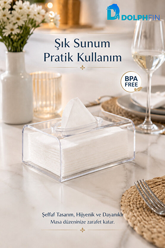 Şeffaf PET Peçetelik Kutu Mendil Kutusu Masaüstü Peçete Dispenseri 22x12x16 cm