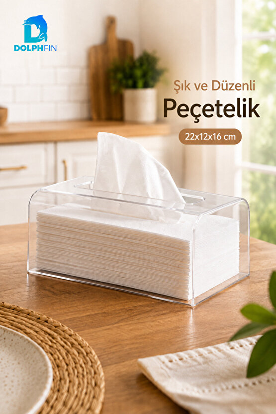 Şeffaf PET Peçetelik Kutu Mendil Kutusu Masaüstü Peçete Dispenseri 22x12x16 cm